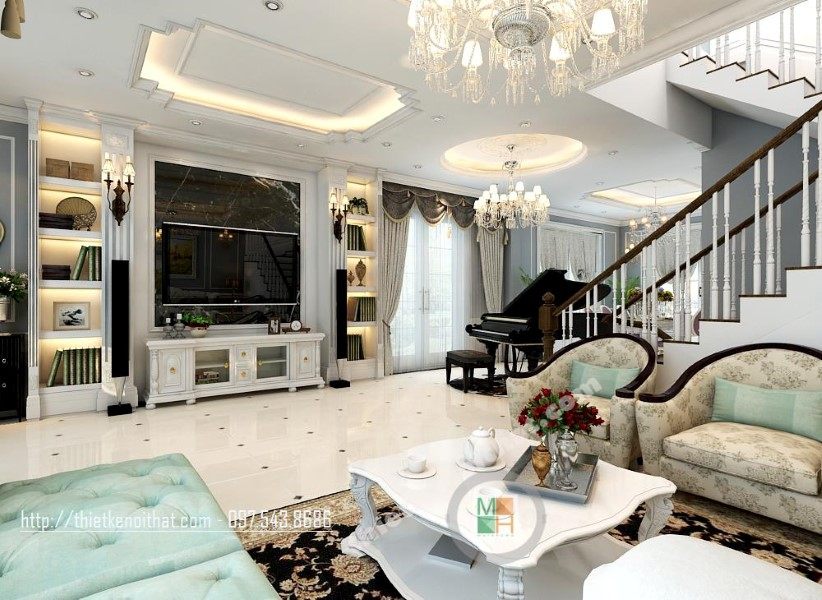 Thiết kế nội thất phòng khách biệt thự cao cấp VinHome Riverside